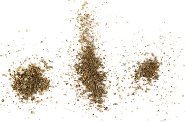 Basil dried spice isolated on white background and texture, top view