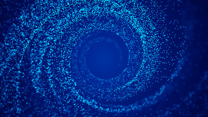 A vortex of particles. Portal. A tornado of twisted glowing dots. Abstract futuristic digital background. 3D tunnel or wormhole. Big data visualization. Wave of particles. 3D rendering
