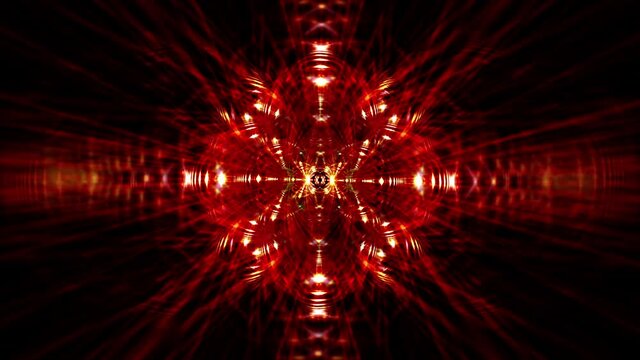 Abstract sci-fi tunnel transformer with glowing neon red orange gold electronic light rotate. 4k looped high-tech background. Background in the style of cyberspace or high-tech future effect element.