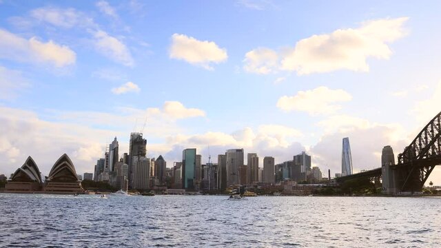 Circular quay waterfront of Sydney city CBD in time lapse 4k.
