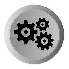 Settings gears icon metal silver round button metallic design circle isolated on white background black and white concept illustration