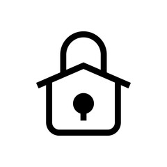 Logotipo seguridad en el hogar. Icono candado como casa con lineas en color negro