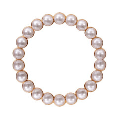 Golden frame with pearls for paintings, mirrors or photo isolated on white background. Design element with clipping path