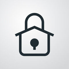 Logotipo seguridad en el hogar. Icono candado como casa con lineas en fondo gris