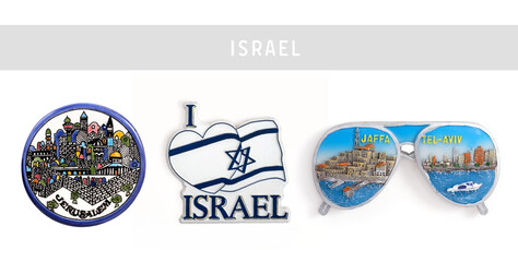 Souvenirs (magnets) from Israel isolated on white background