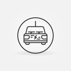 Vector Electric Car with Plug concept round icon or sign in outline style