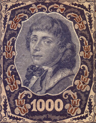 Tadeusz Kościuszko - Najwyższy Naczelnik Siły Zbrojnej Narodowej 1794 - portret na banknocie 1000 marek polskich z datą 23 sierpnia 1919									
