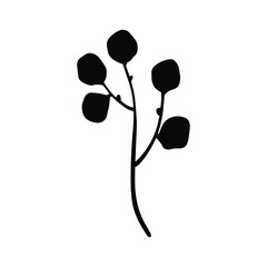 Hand drawn doodle vector branch for posters, greeting cards, web, clothes, wrapping paper. Floral silhouette element isolated on white background.