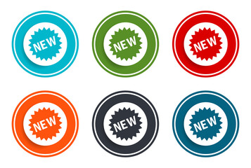 Obraz premium New star badge icon flat vector illustration design round buttons collection 6 concept colorful frame simple circle set