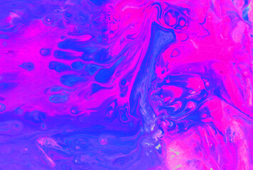 Abstract fluid art background. Blue, purple, pink, violet and white colors mix together. Beautiful creative print. Abstract art hand paint. Original artwork. Color splashing on paper. Cosmic texture