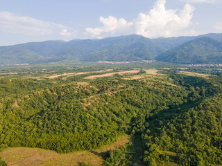 Obraz premium Aerial Panoramic view of Petrich valley, Bulgaria