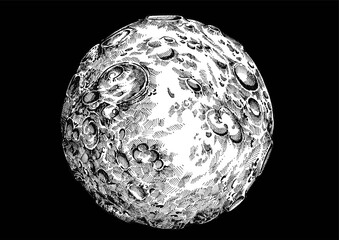 Vector illustration of a full moon with craters. Isolated on black background.