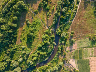 Strumeshnitsa river passing through the Petrich valley, Bulgaria