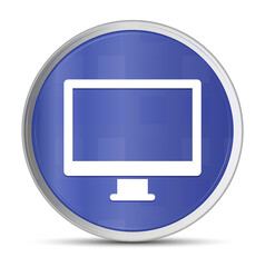 Monitor icon prime blue round button vector illustration design silver frame push button