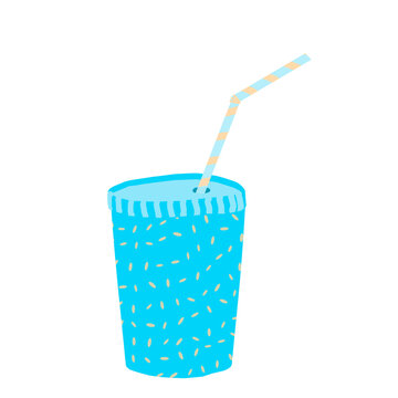 Turquoise paper mug and straw isolated on a white background, digital drawing