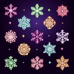 Vector Neon Snowflakes illlustration collection