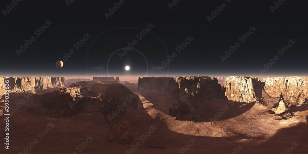 Wall mural sunset on mars. hdri . equidistant projection. spherical panorama. panorama 360. environment map, 3d