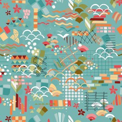 Abstract seamless pattern with colorful hand drawn elements.