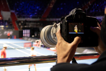 tv camera on the broadcast of the tennis tournament.