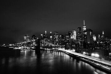NY city bridge at night