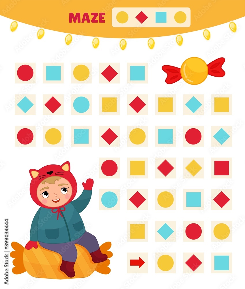 Poster maze game for children. christmas maze printable. logic edicational game.