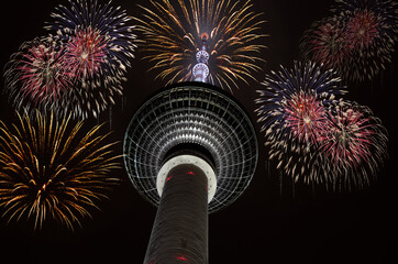 New Years Eve fireworks at the Berlin TV Tower (Berliner Fernsehturm)