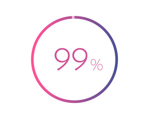 99% percent circle chart symbol. 99 percentage Icons for business, finance, report, downloading