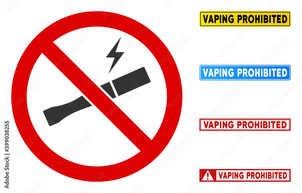 Aufkleber no vaping sign with badges in rectangular frames. illustration style is a flat iconic symbol inside 