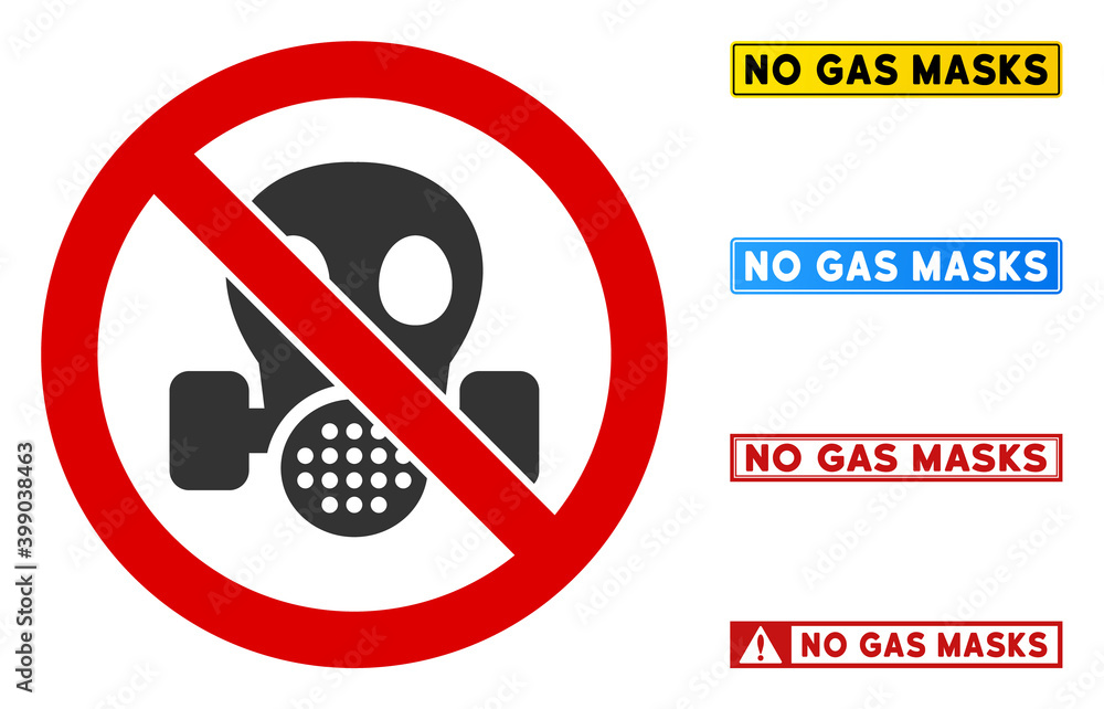 Poster no gas mask sign with words in rectangle frames. illustration style is a flat iconic symbol inside r