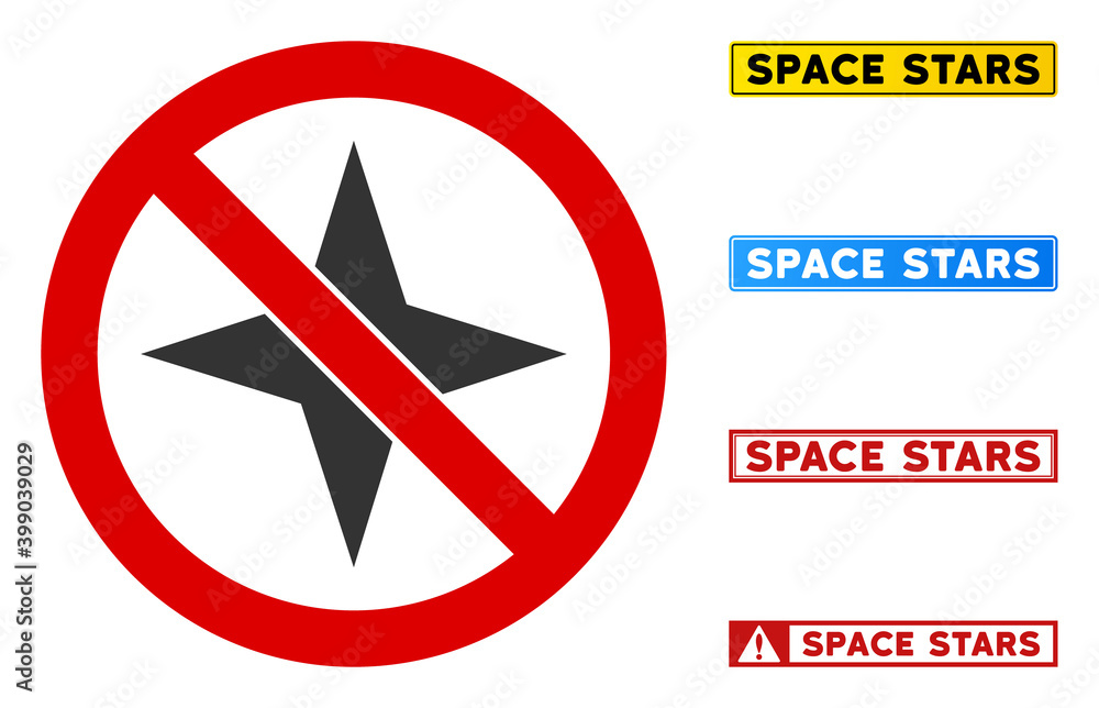 Aufkleber no space star sign and messages in rectangular frames. illustration style is a flat iconic symbol in