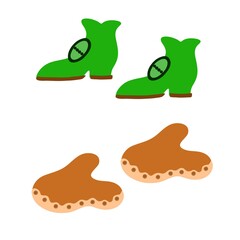 Shoes in simple hand drawn style, design element for traditional spring Irish holiday St Patrick's day, cute cartoon style vector illustration for a famous national holiday, 17th of March