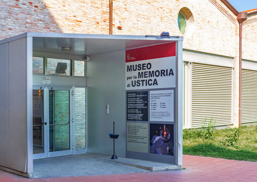 entrance to the Museum for the Memory of Ustica built in brick sheds once used as garages for public transport.Bologna, Italy