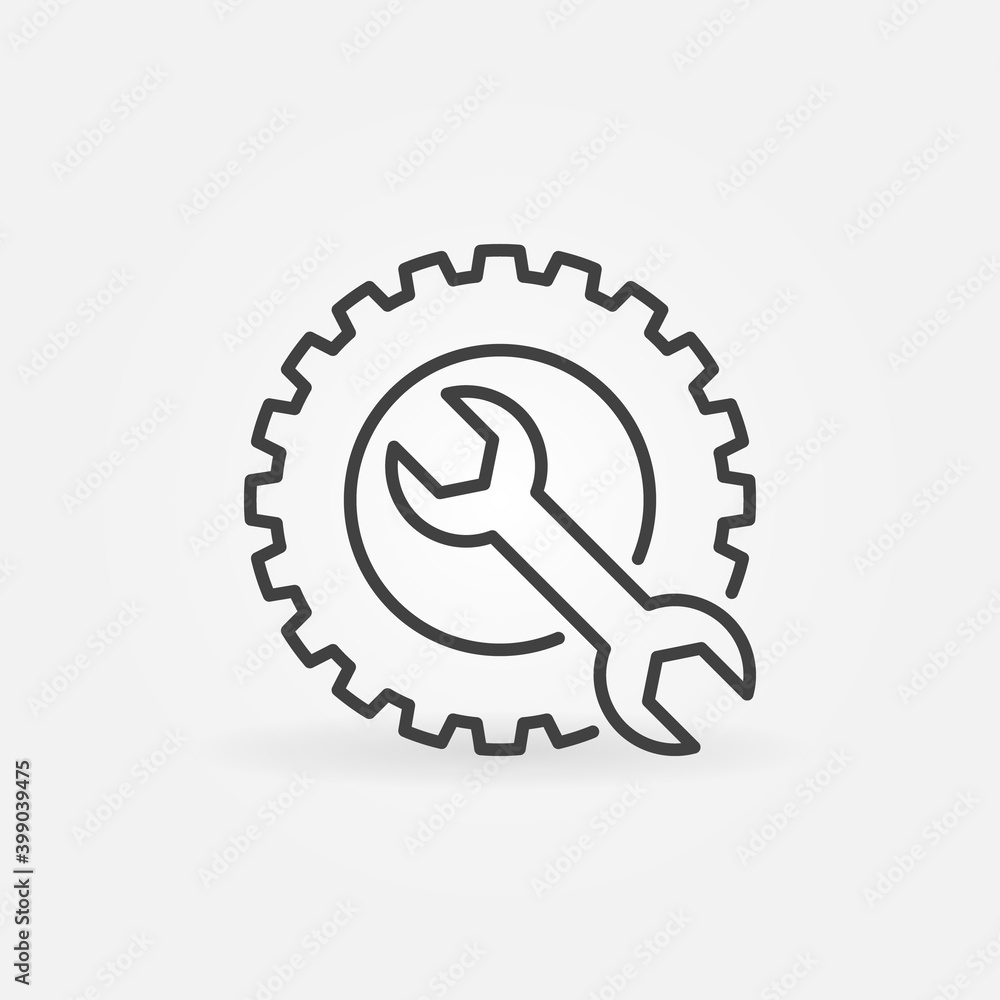 Aufkleber cogwheel with wrench vector thin line concept icon or design element