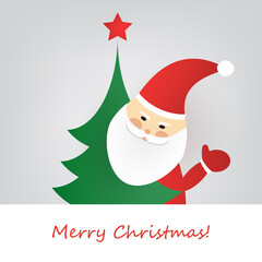 Merry Christmas, Happy New Year Greeting Card Design Template with Santa Claus and Christmas Tree