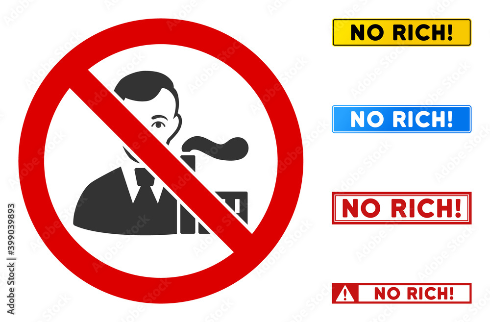 Aufkleber no oligarch sign with messages in rectangular frames. illustration style is a flat iconic symbol ins