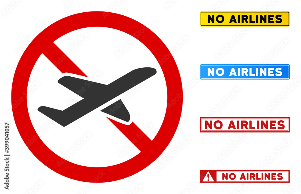 Poster no airlines sign with words in rectangle frames. illustration style is a flat iconic symbol inside r