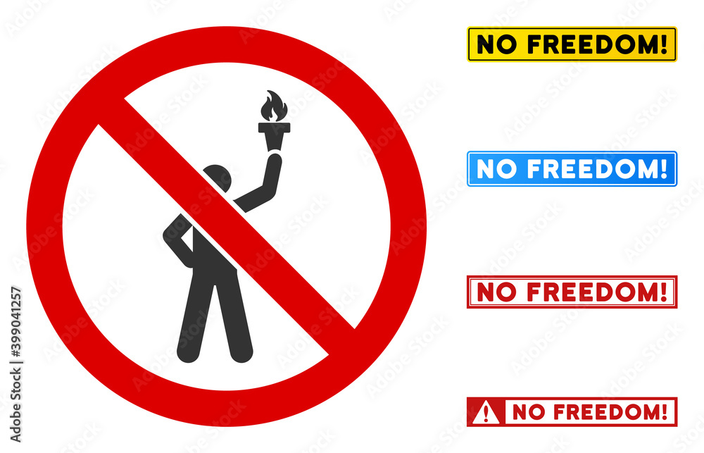 Aufkleber no freedom torch sign with badges in rectangle frames. illustration style is a flat iconic symbol in
