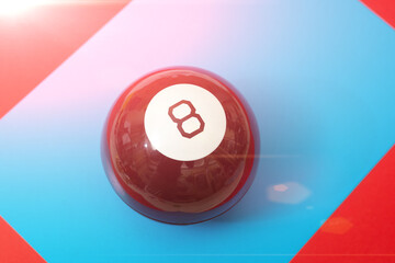 Magic ball of predictions billiard eight on a blue background