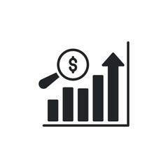 Sales forecasting solid icon. Analytics financial, business analysis. Magnifying glass, bar graph observation budget estimate. Flat pictogram. Vector illustration. Design on white background EPS 10