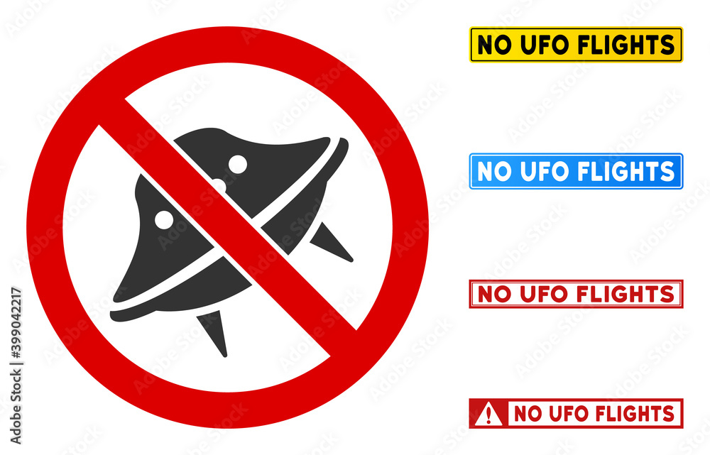 Poster no ufo flight sign with captions in rectangle frames. illustration style is a flat iconic symbol ins