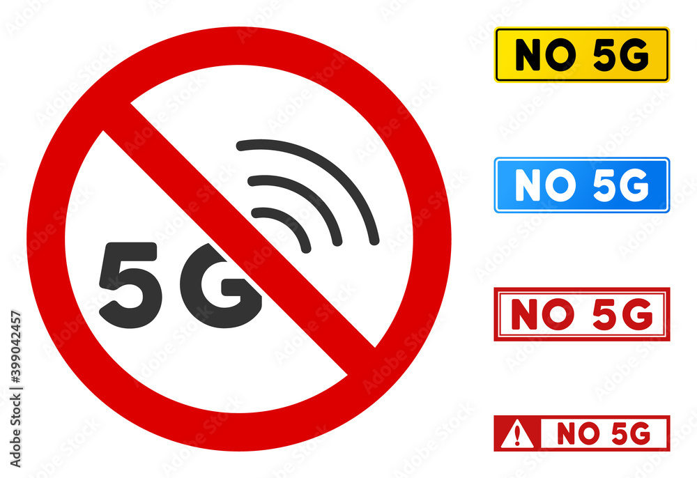 Poster no 5g signal sign with titles in rectangle frames. illustration style is a flat iconic symbol inside