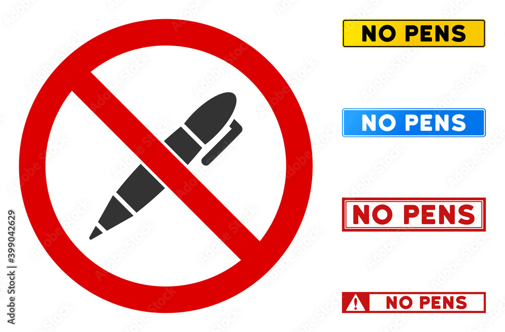 Poster no pen sign with captions in rectangular frames. illustration style is a flat iconic symbol inside r