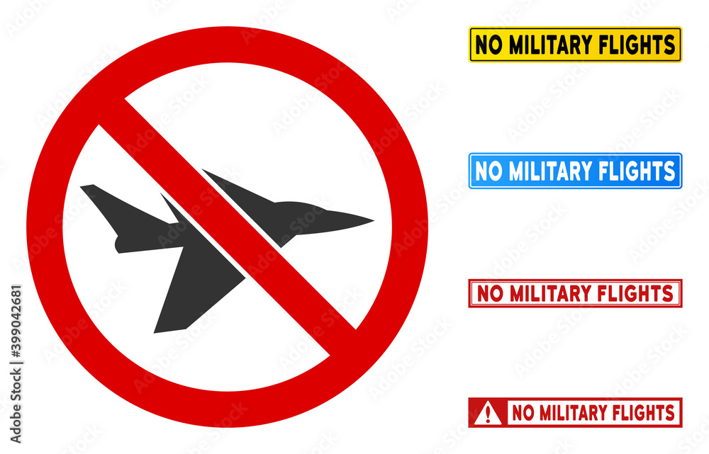 Poster no aircraft intercepter sign with messages in rectangle frames. illustration style is a flat iconic 