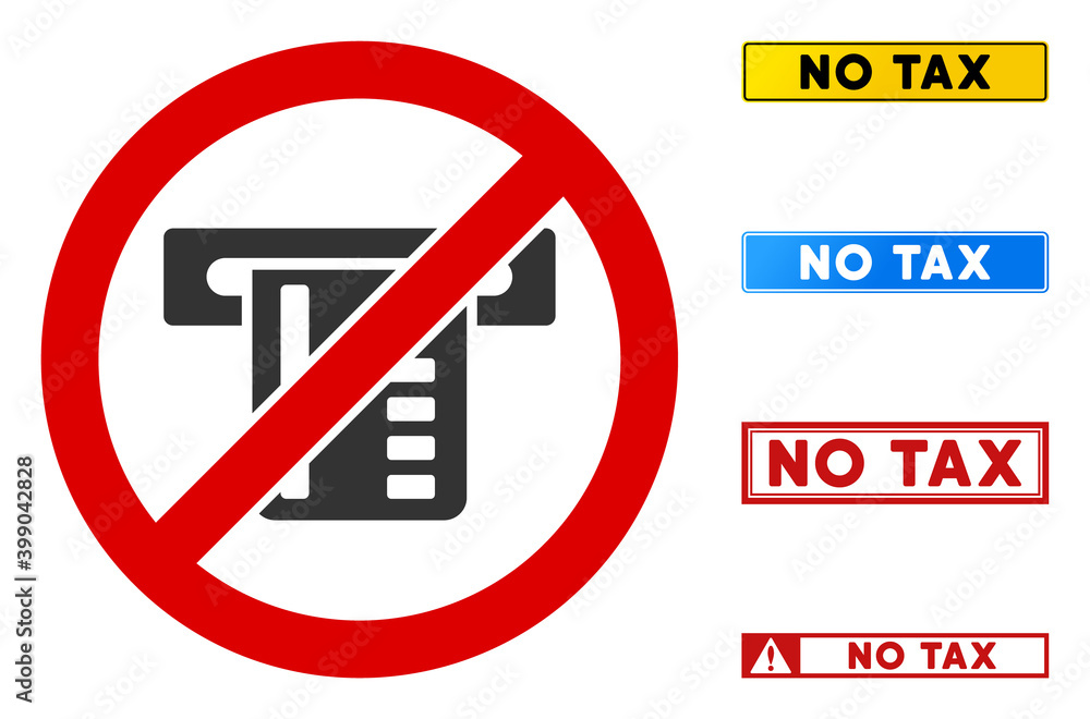 Poster no atm terminal sign with texts in rectangular frames. illustration style is a flat iconic symbol in
