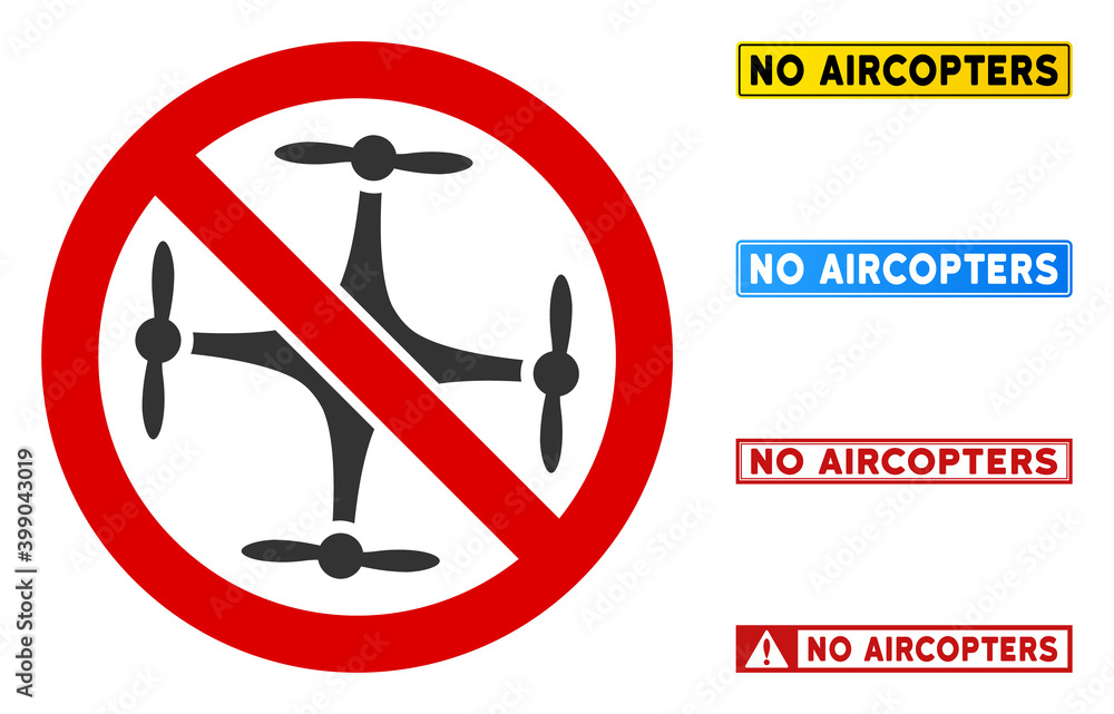 Poster no aircopter sign with messages in rectangle frames. illustration style is a flat iconic symbol insi