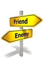 Fototapeta premium Road sign with friend and enemy word