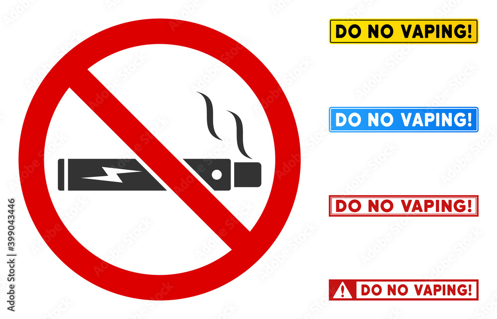 Poster no vaping sign with texts in rectangle frames. illustration style is a flat iconic symbol inside red