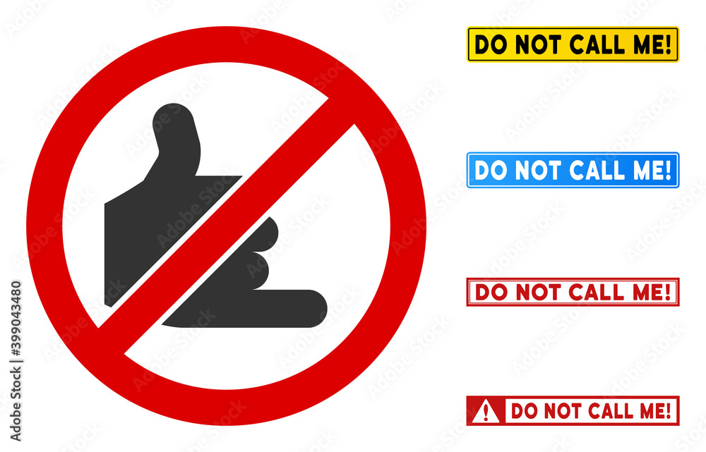Poster no call me gesture sign with texts in rectangular frames. illustration style is a flat iconic symbol