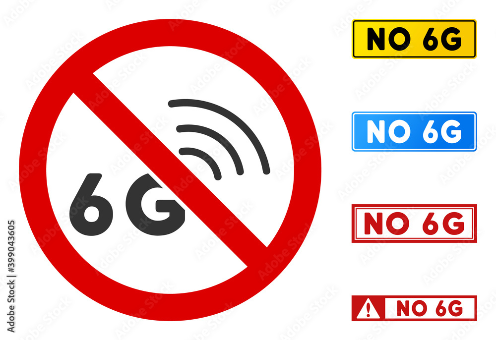 Poster no 6g signal sign with titles in rectangular frames. illustration style is a flat iconic symbol insi