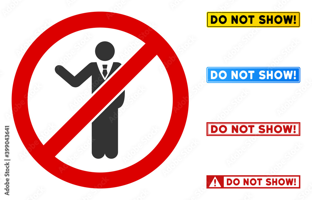 Poster no showing man sign with captions in rectangular frames. illustration style is a flat iconic symbol 